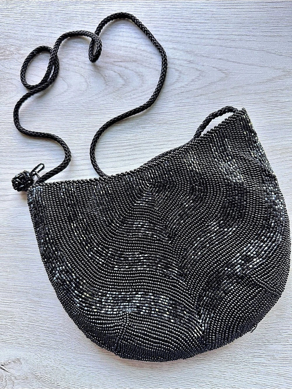 Walborg Black Beaded Crossbody Evening Bag Vintage Style Purse